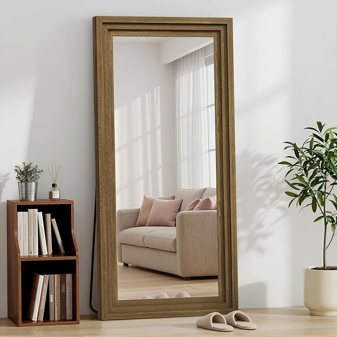 Full Length Mirror 71"x30", Large Solid Wood Frame Floor Mirror, Leaning Floor Mirror, Stable Frame, Shatterproof Glass, Modern Classic Style for Bedroom, Living Room, Entryway