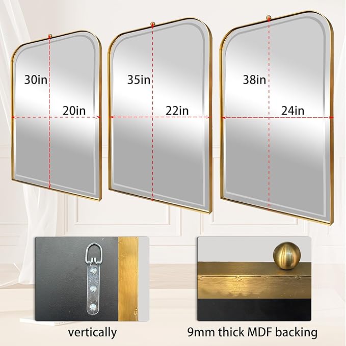 POZINO Rectangle Beveled Mirror, 22"x35" Bathroom Vanity Mirrors for Over Sink, Brushed Gold Mirror with Stainless Steel Frame, Modern Premium Wall Mirrors for Living Room Entryway Hallway