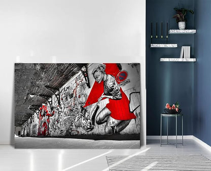 Banksy Wall Art Graffiti Street Giclee Canvas Paintings Poster and Prints Colorful Graffiti Wall Pictures Figure Street Picture Artwork Framed Art for Apartment Home Wall Decor -28”Wx44”H.