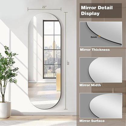 Niccy 65"×22" Frameless Oval Full Length Mirrors, Long Wall-Mounted Mirror for Living Room, 3mm Ultra-Clear Large Body Mirror, Explosion-Proof Hanging Wall-Mirror for Bathroom Bedroom Entryway