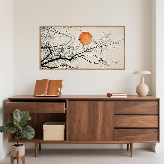 Large Vintage Tree Branch Framed Canvas Wall Art Set, Retro Tree Drawing Wall Decor, Nature Botanical Wall Painting, Neutral Landscape Art Print for Living Room, Bedroom, Office - 20"X40"x1