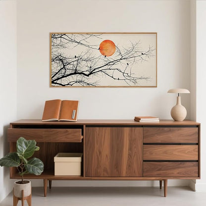 Large Vintage Tree Branch Framed Canvas Wall Art Set, Retro Tree Drawing Wall Decor, Nature Botanical Wall Painting, Neutral Landscape Art Print for Living Room, Bedroom, Office - 20"X40"x1