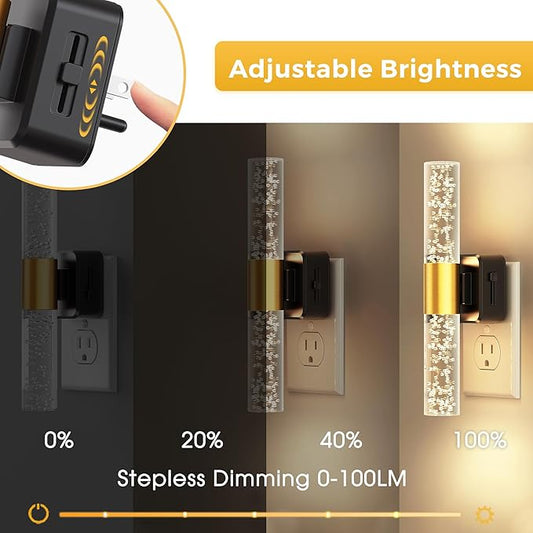 L LOHAS LED Rotating Night Light, Night Lights Plug into Wall, Auto Light Sensor Nightlight Dimmable 100LM, 3000K Soft Light, LED Acrylic Bubble Nightlight Plug in for Bedroom Bathroom Hallway, 1 Pack