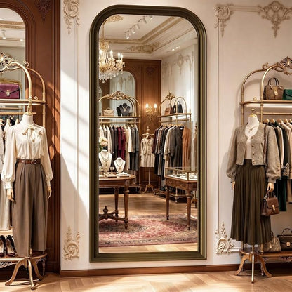 Full Length Mirror with Stand, 71"x32" Full Body Mirror, Floor Length Mirrors Wall Mounted with Rounded Top, Large Standing Mirrors, PU Frame, for Bedroom Living Room Cloakroom, Antique Bronze