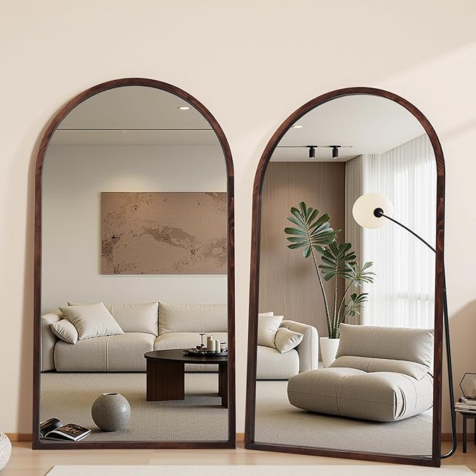 Suidia Full Length Mirror, Oversized Floor Mirror with Solid Wood Frame, Large Standing Mirror for Bedroom Living Room, Wood Antique Style, Dark Walnut, 76" L x 41" W