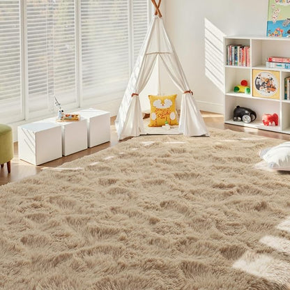 8x10 Ft Extra Large Shag Beige Rugs for Living Room Bedroom, Ultra Soft Fluffy Furry Area Rugs for Playroom Indoor Floor, Aesthetic Carpet for Kids Home Decor