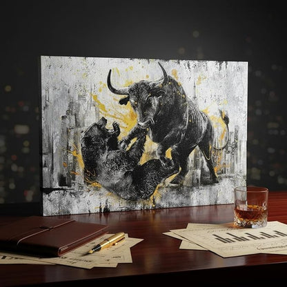 DuoBaorom Wall Street Bull vs Bear Wall Art Mens Office Large Bedroom Decor 24 x 36 inches