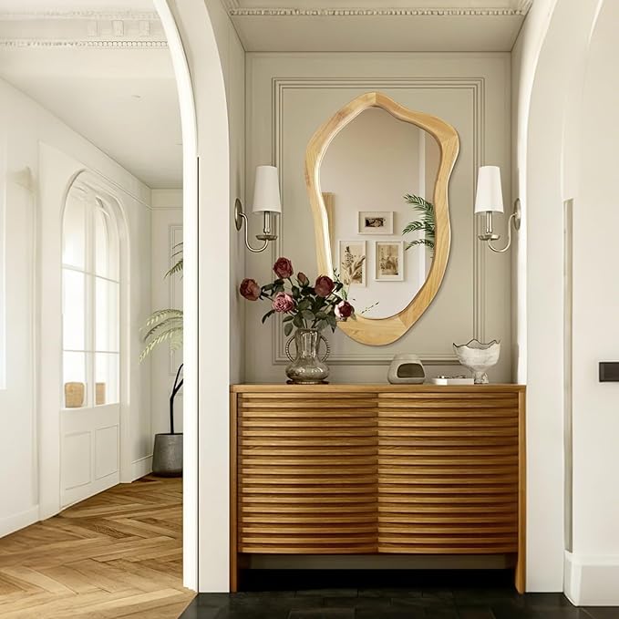 40"x24" Irregular Wall Mirror, Solid Asymmetrical Mirror, Wood Bathroom Mirrors Wall Mounted, Wall Mirrors Decorative for Living Room, Bedroom, Bathroom, Hallway, Entryway