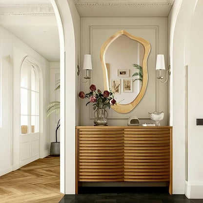 40"x24" Irregular Wall Mirror, Solid Asymmetrical Mirror, Wood Bathroom Mirrors Wall Mounted, Wall Mirrors Decorative for Living Room, Bedroom, Bathroom, Hallway, Entryway