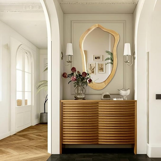 40"x24" Irregular Wall Mirror, Solid Asymmetrical Mirror, Wood Bathroom Mirrors Wall Mounted, Wall Mirrors Decorative for Living Room, Bedroom, Bathroom, Hallway, Entryway
