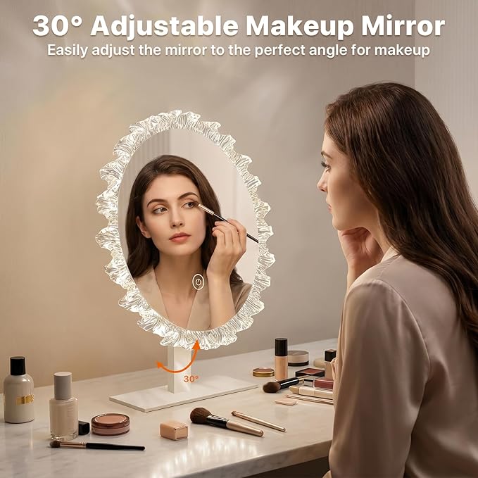 LED Makeup Mirror with Light - 11" Silver Crystal Vanity Mirror for Bedroom Dressing Room, 3 Color Temperature Touch Dimming, Adjustable Angle, Beauty Gift for Girlfriend & Women