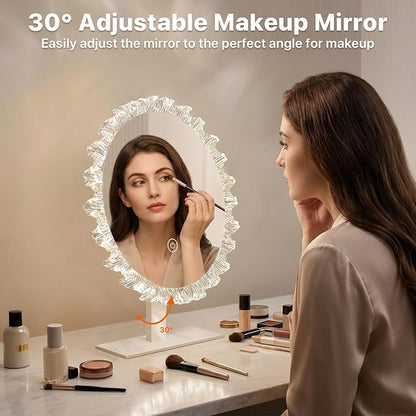 LED Makeup Mirror with Light - 11" Silver Crystal Vanity Mirror for Bedroom Dressing Room, 3 Color Temperature Touch Dimming, Adjustable Angle, Beauty Gift for Girlfriend & Women