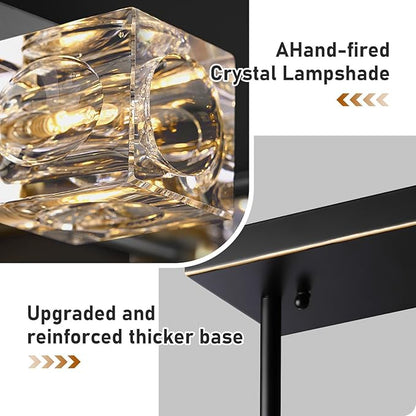Modern Crystal Chandeliers for Dining Room,Black and Gold Pendant Lights Fixture with 10-Lights,Adjustable Height Hanging Ceiling Light for Kitchen Island,Bedroom,Over Table,Living Room