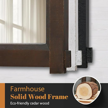 Besdomus Farmhouse Bathroom Wall Mirror: 22"x30" White Barn Door Solid Cedar Wood Frame Vanity Mirror - Rustic Bathroom Over Sink/Living Room/Hallway - Modern Rustic Decor for Housewife