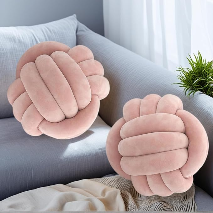 2 Pcs Knot Pillow Ball, Blush Knotted Pillow Plush Ball Pillows, 11" Decorative Throw Pillows for Sofa Couch Aesthetic Home Decor