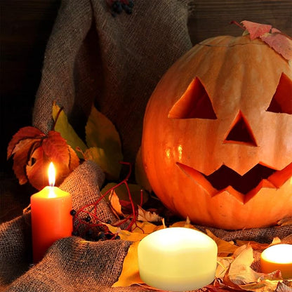 1 Pack Halloween Pumpkin Light with Remote and Timer Big Battery Operated LED Decorative Bright Flickering Flameless Candle Set Bulk for Jack-O-Lantern Décor Party Home Christmas Decorations, White