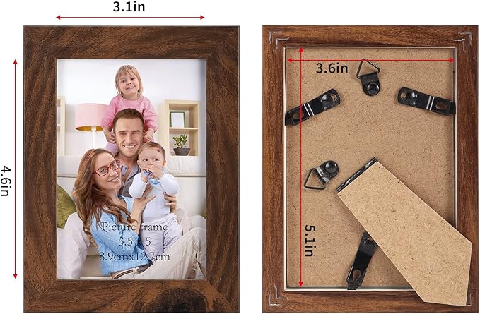 Giftgarden 3.5x5 Picture Frame Brown 12 Pack, Rustic Walnut 3.5 x 5 Photo Frames Bulk for Desktop Display or Wall Mount