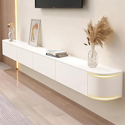 47.2" Floating TV Stand Fully Assembled, Wall Mounted Entertainment Center Media Console Cabinet with Curved Edge, Floating TV Console Table with Storage Drawers & Door, for Living Room TVs