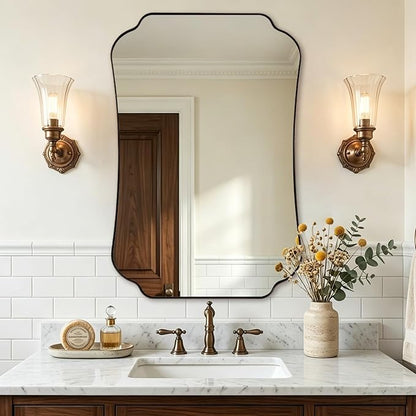 ANDY STAR Bronze Bathroom Mirror 24x36 Inches, Rustic Scalloped Wall Mirror with Distinctive Notched Edge, Decorative Accent Mirror for Bathroom, Entryway or Living Room