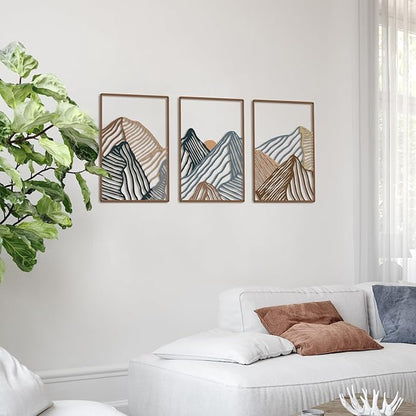 Peryiter 3 Pcs Metal Wall Art Decor Landscape Mountain Wall Hanging Decor for Living Room Abstract Minimalist Modern Mountain Line Pictures Bathroom Office Home Gifts Indoor(Vibrant Colors)