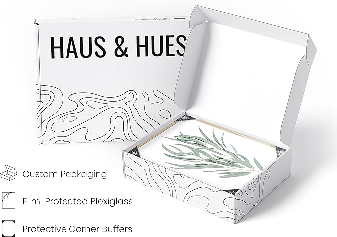 HAUS AND HUES Botanical Plant Wall Art Prints - Set of 4, Plant Wall Decor, Floral Kitchen, Flower Leaves Wall Art, Boho Eucalyptus Decor, Green Botanical Poster (8x10, Beige Frame)
