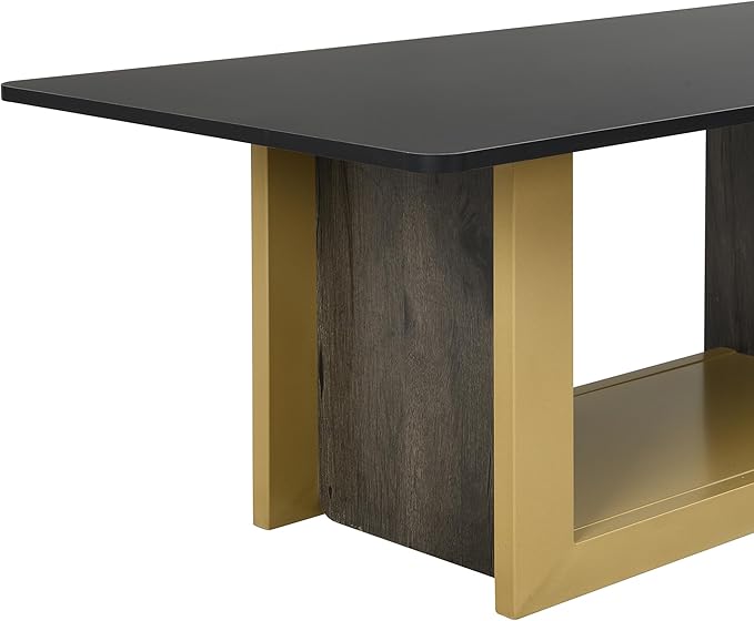 Modern Light Luxury TV Stand and Coffee Table Set of 2, Modern TV Console,Wood Center Tables with Spacious Top, Storage Cabinet & Open Adjustable Shelves for Living Room, Black