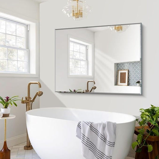 CILIBER Beveled Bathroom Mirror, 36x48 Large Bathroom Mirrors for Over Sink, 3mm Tempered Glass Beveled Frameless Vanity Mirror for Bathroom, Bedroom, Living Room and Entryway