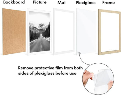 Americanflat 13x19 Picture Frame with Polished Plexiglass - Set of 5 - Use as 11x17 Frame with Mat or Display 13x19 Photo Without Mat - Galleria Collection - Picture Frames for Wall - Natural Oak