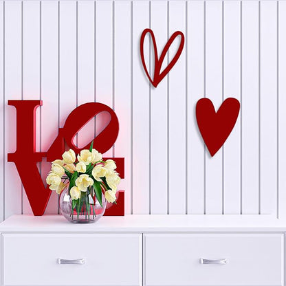 Vineland Metal Heart Wall Art Decor, Red Minimalist Wall Sculptures for Living Room Bedroom Bathroom Kitchen Decorations, Housewarming Valentine's Day Gifts, 5.9x7.8 Inches, Set of 2