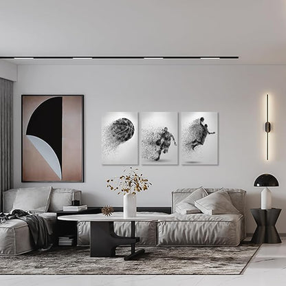 Basketball Canvas Wall Art Prints Set of 3, Framed Basketball Posters Wall Decor, Sports Room Decor For Men Kids Teenagers, Basketball Poster Set For Bedroom Man Cave, Boys Bedroom Decor
