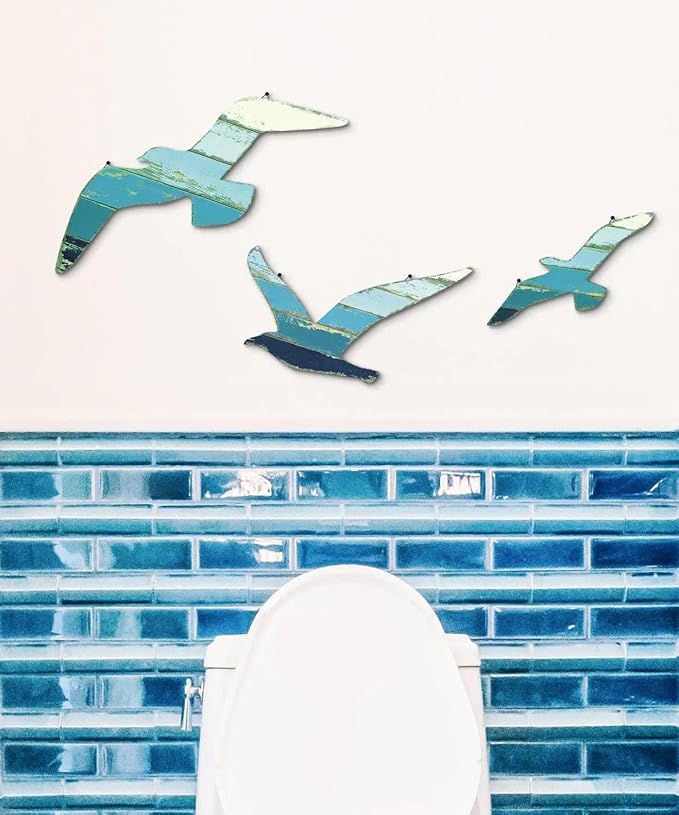 Putuo Decor 3pcs Wood Seagull Wall Decor Beach Wall Hanging Coastal Theme Wall Art Nautical Wall Sculpture Sea Birds Lake House Ocean Decor Vintage Ornaments for Home Bathroom