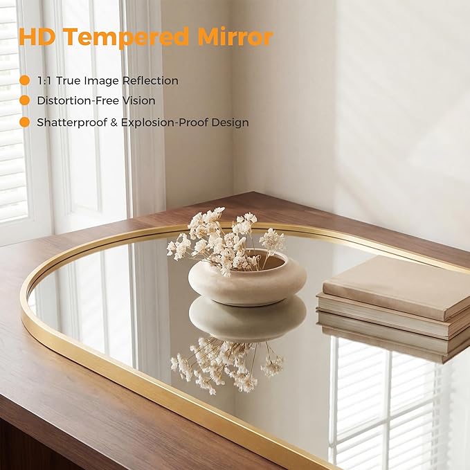 OLIXIS 26x38 Inch Arched Gold Bathroom Mirror for Over Sink, Wall Mirror, Arch Bathroom Vanity Mirror with Matte Metal Frame and Tempered Glass for Home Decor, Living Room, Shatterproof&Crystal-Clear