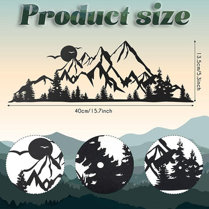 Demissle Metal Mountain Wall Art Blue Ridge Mountain Wall Decor Nature Forest Tree Sticker 15.7 x 5.3 Inch Summit Rustic Sign Scene Art Decor for Home Living Room Bedroom Indoor Outdoor(Black)