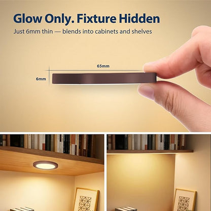 V4light LED Puck Lights 8 Pack, 6mm Ultra-Thin Plug in Under Cabinet Lighting with Touch Dimmer, Adjustable Color Temp(2700K-6500K), Easy Installation for Kitchen, Pantry, Closet, Bedroom (Brown)