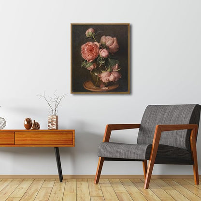 Pyradecor Vintage Framed Wall Art Large Living Room Decor Pfingstrosen Canvas Prints Classical Floral Painting for Bedroom Farmhouse Office Decorations
