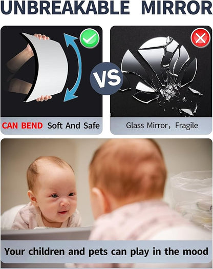quegau Full Length Safety Shatterproof Mirror for Kids - Plastic Wall Mirror Made of Acrylic Plexiglass, 4 Pcs 14" x14" - Long Bedroom Door Closet Mirror for Home Gym Body Workout