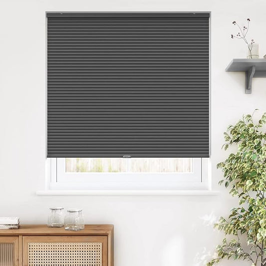 LazBlinds Cordless Cellular Shades, Blackout Privacy Honeycomb Shades for Home, Thermal Insulation Noise Reduction Blinds for Windows, 42'' W x 48'' H, Black