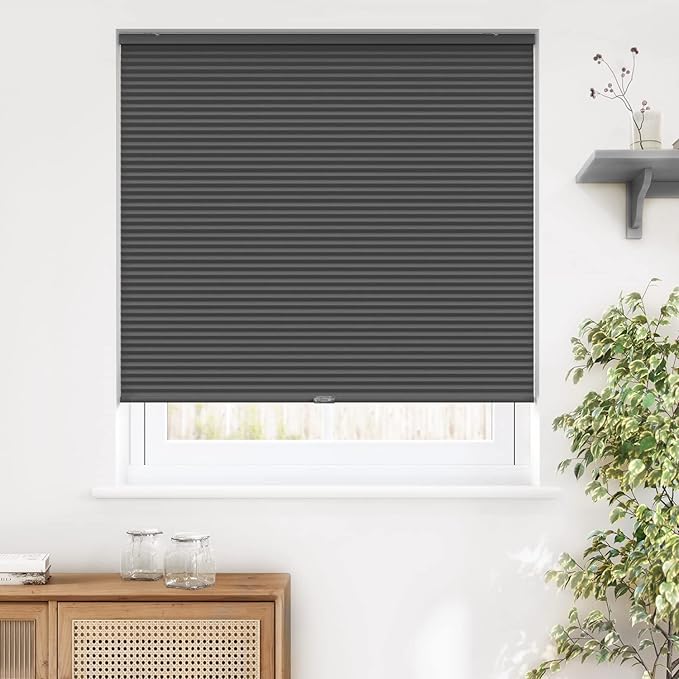 LazBlinds Cordless Cellular Shades, Blackout Privacy Honeycomb Shades for Home, Thermal Insulation Noise Reduction Blinds for Windows, 22'' W x 48'' H, Black