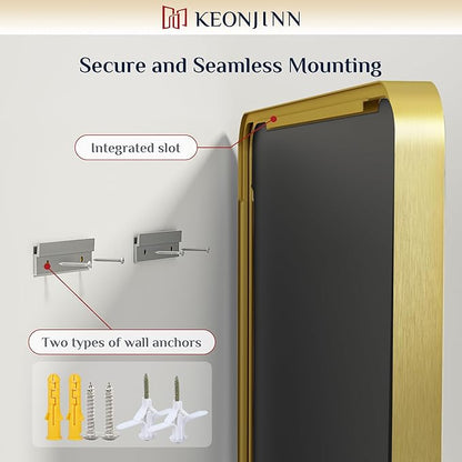 Keonjinn Gold Mirrors for Bathroom Sink, 30 x 36 Inch Rounded Rectangle Brushed Brass Mirror, Metal Framed Rectangular Wall Mirror, HD Tempered Glass Modern Decorative Mirror(Horizontal/Vertical)