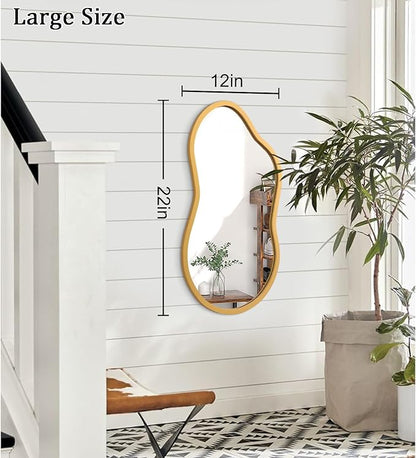 AAZZKANG Large Wall Mirror with Wood Framed 22"x12" Gold Irregular Hanging Mirrors Asymmetrical for Bathroom Bedroom Living Room Entryway