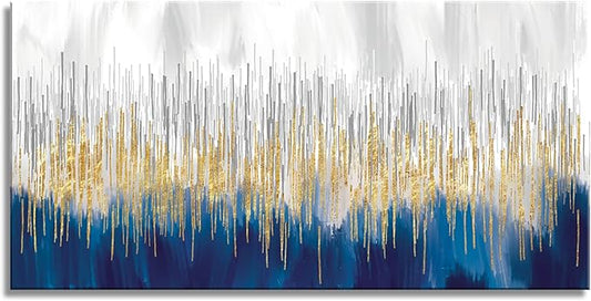 XXMWallArt FC3150 Abstract Wall Art Gold and Blue Canvas painting Artwork Painting Print for Living Room Bedroom Kitchen Home and Office Wall Decor