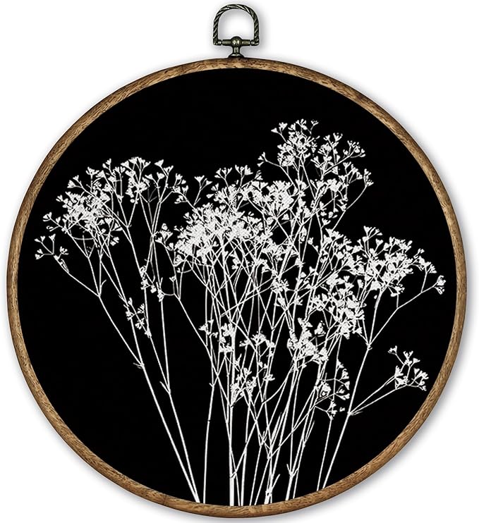 TLESKE Black Vintage Botanical Round Wall Art Decor Framed 10x10, Boho Fall Wildflower Floral Canvas Wall Art Prints Artwork, Rustic Wall Hanging Room Door Decor Decorations for Living Room Bedroom