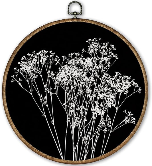 TLESKE Black Vintage Botanical Round Wall Art Decor Framed 10x10, Boho Fall Wildflower Floral Canvas Wall Art Prints Artwork, Rustic Wall Hanging Room Door Decor Decorations for Living Room Bedroom