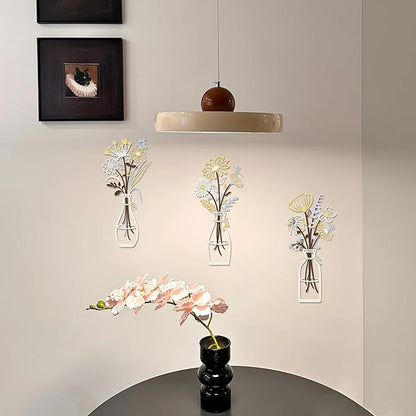 3 Pieces Metal Flowers Wall Art Decor, House Minimalist Bathroom Wall Decors Sculptures for Living Room Dining Room Bedroom Housewarming Gifts