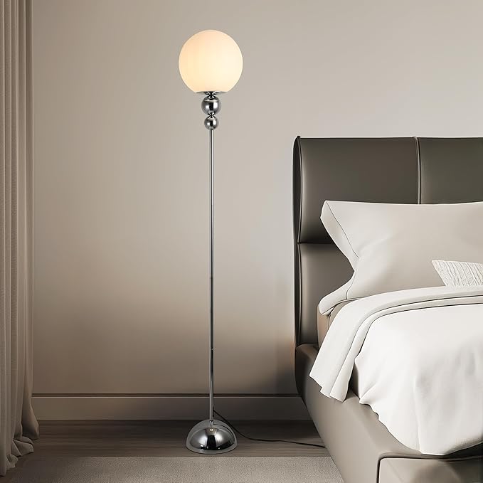DEC LUCE DECOLUCE LIGHTING Modern Floor Lamps for Living Room, Globe Glass Shade Floor lamp for Bedroom, Standing lamp for Office, Corner(Chrome)