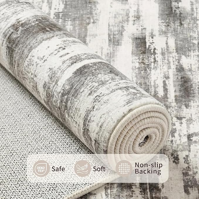 9x12 Area Rug for Living Room, Large Washable Rug, Soft Neutral Abstract Rug for Bedroom, Office, Farmhouse, Low Pile Imitation Wool Non Slip Carpet Ideal for High-Traffic Areas, Beige Taupe