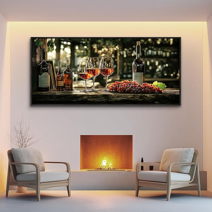 hyidecorart Large Framed Wall Art, Italian Wine Country Landscape Art Prints, Vineyard Picture Kitchen Wall Decor, Sunlit Rustic Grape Fields Paintings for Office Dining Room Hallway Basement 32x72 In