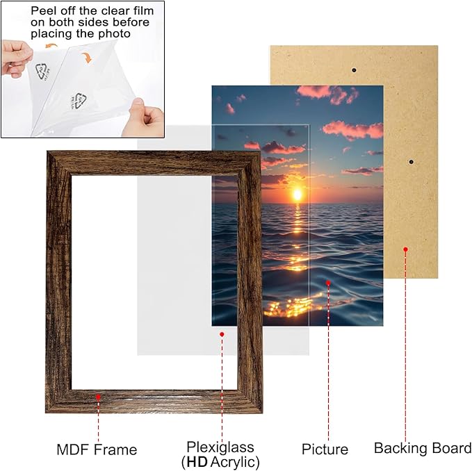 xnlkros 12 pack assorted gallery wall picture frame,rustic farmhouse wood picture frames multiple sizes including 4x6, 5x7, 8x10, 11x14, Ideal for living room hanging or tabletop display,Dark Brown