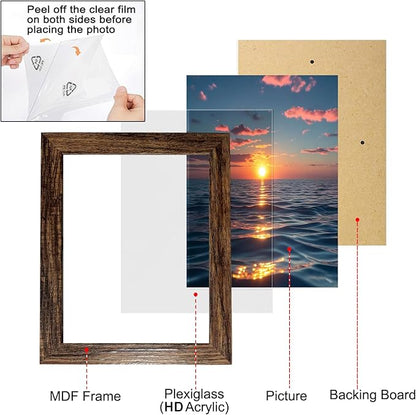 xnlkros 12 pack assorted gallery wall picture frame,rustic farmhouse wood picture frames multiple sizes including 4x6, 5x7, 8x10, 11x14, Ideal for living room hanging or tabletop display,Dark Brown