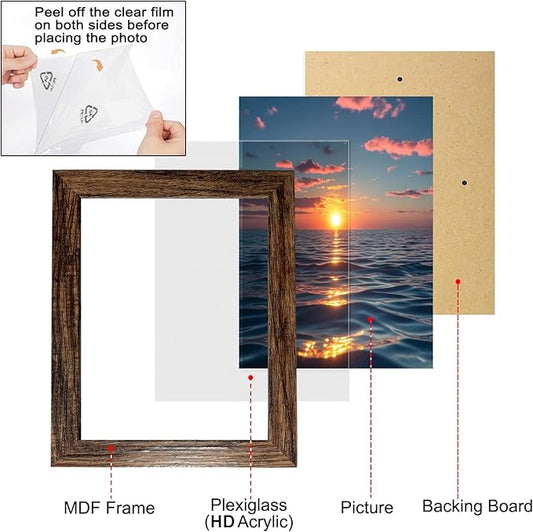 xnlkros 12 pack assorted gallery wall picture frame,rustic farmhouse wood picture frames multiple sizes including 4x6, 5x7, 8x10, 11x14, Ideal for living room hanging or tabletop display,Dark Brown